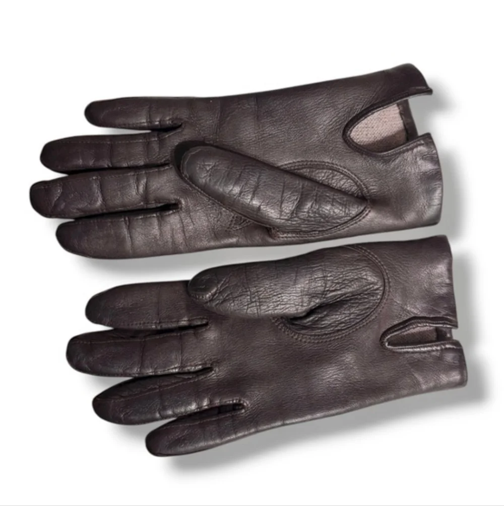 VINTAGE Dark Brown Leather Winter Gloves Lined